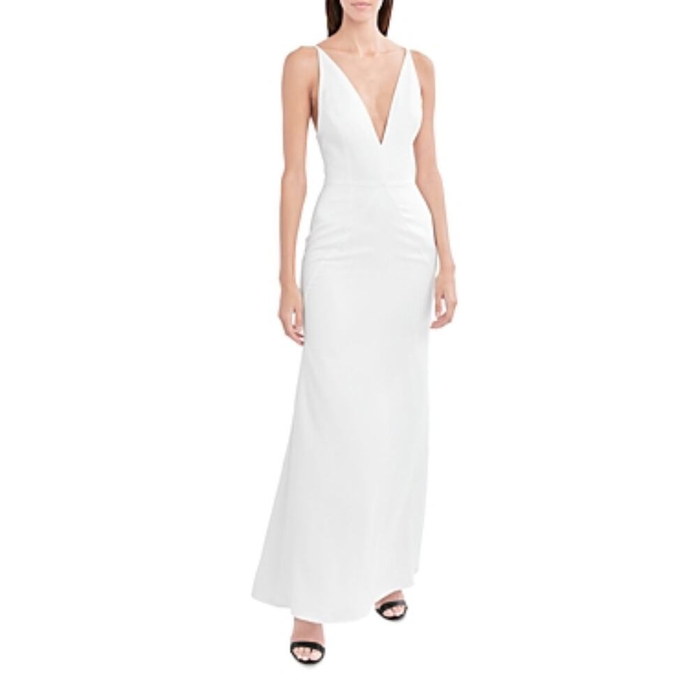 AQUA White Evening Gown Sleeveless V-Neck A-Line Side Slit Formal Dress Size 10